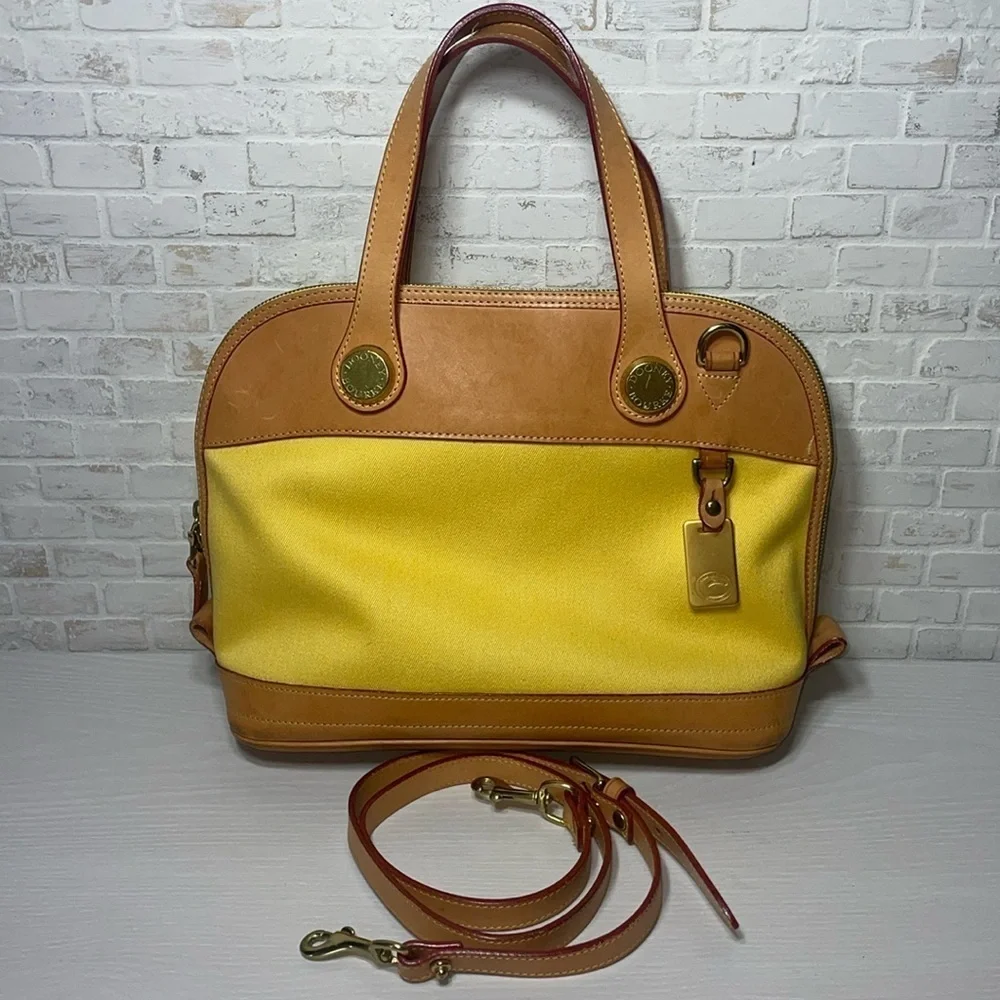 Dooney & Bourke Alma Leather Canvas Satchel Handbag Purse with Removable Strap
